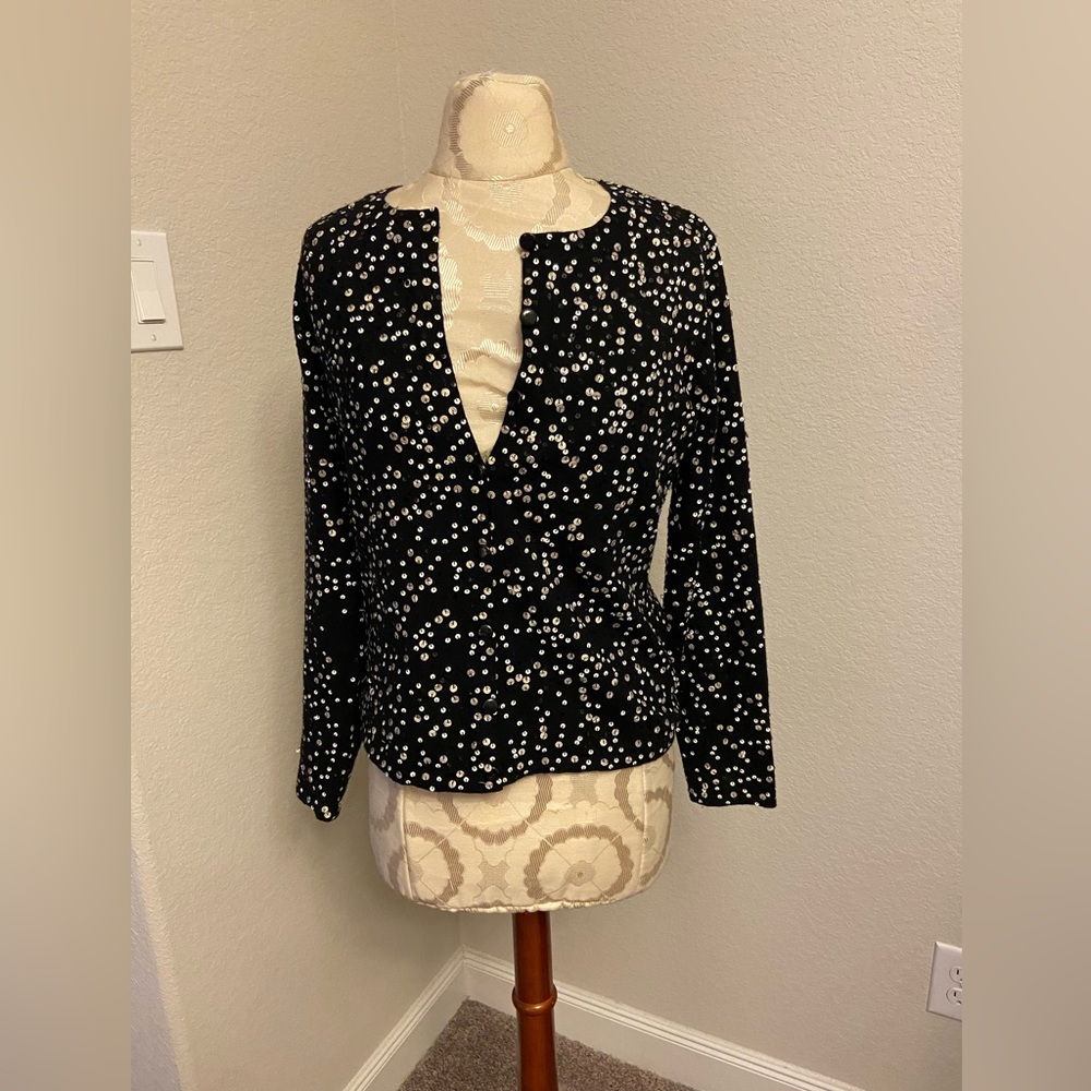 Talbots Sequence Black Button Up Long-Sleeve Swea… - image 2